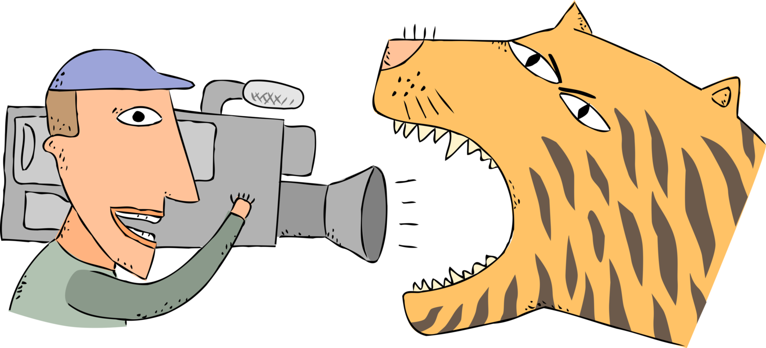 Vector Illustration of Cameraman Filming Circus Tiger