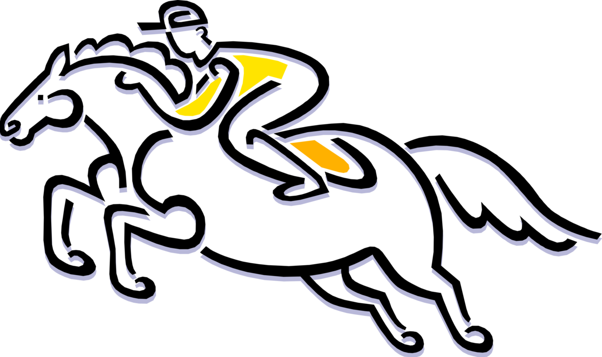 Vector Illustration of Horseracing Jockey Rides Race Horse