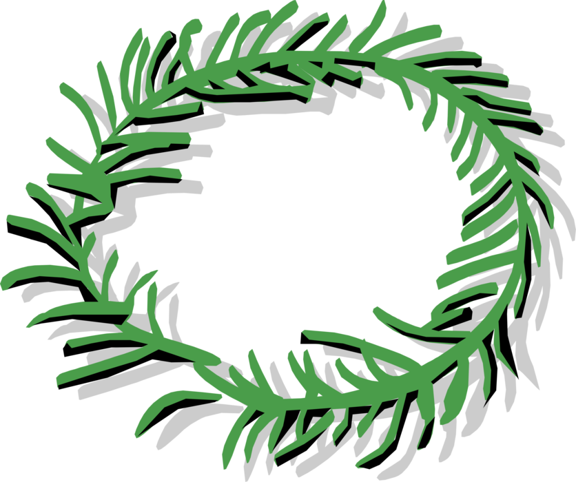 Vector Illustration of Holiday Festive Season Christmas Evergreen Fir Tree Branch Simple Wreath
