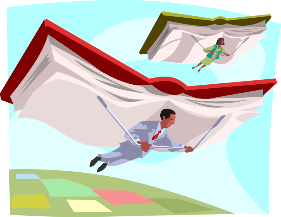 Vector Illustration of Office Workers Soar with Knowledge Gained Through Learning