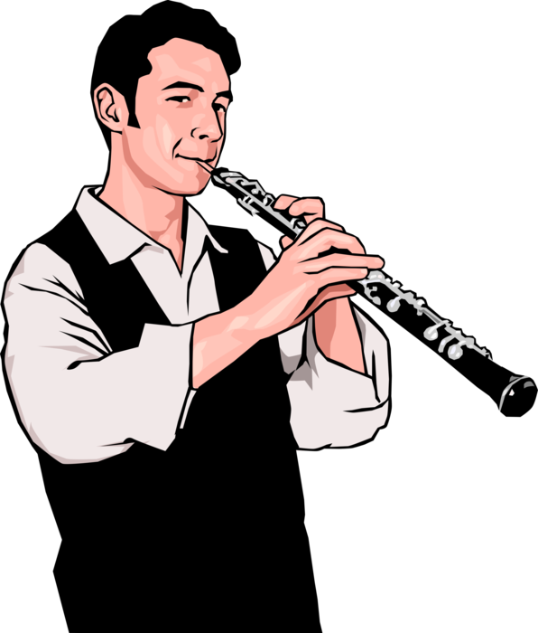 Vector Illustration of Musician Plays Oboe Single-Reed Mouthpiece Woodwind Instrument