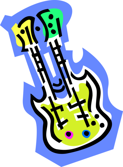 Vector Illustration of Double-Necked Electric Guitar Stringed Musical Instrument