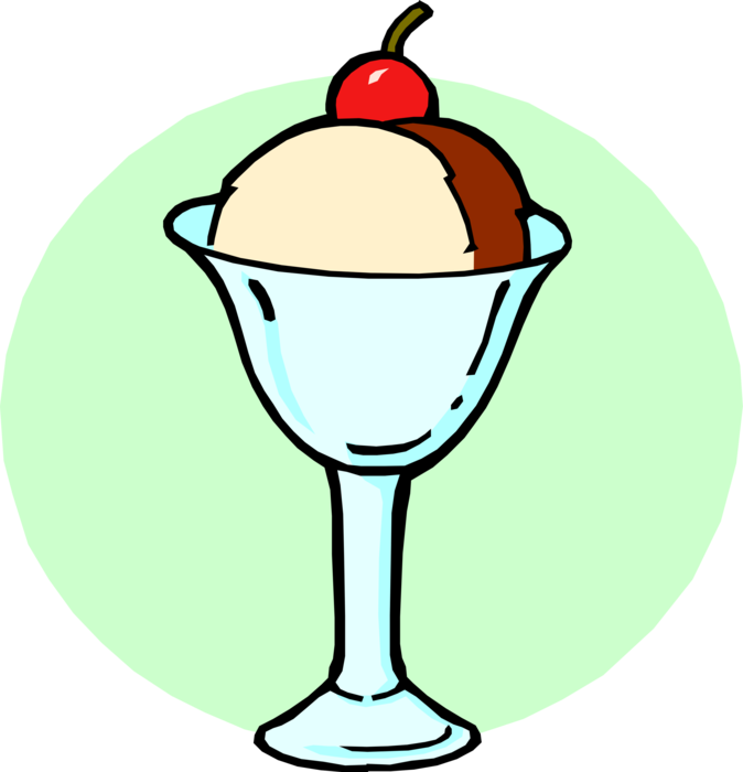 Vector Illustration of Dessert Dish of Ice Cream with Cherry