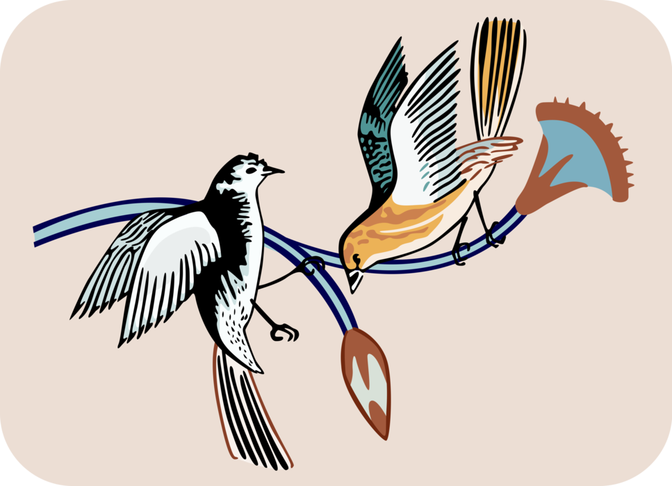 Vector Illustration of Feathered Birds on Branch