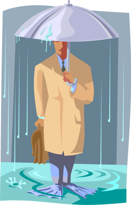 Vector Illustration of Businessman with Umbrella or Parasol Rain Protection in the Rain