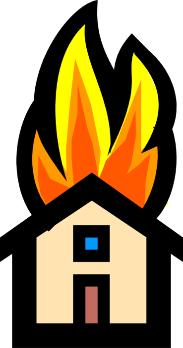 Vector Illustration of Family Home or Residence House Destroyed by Fire