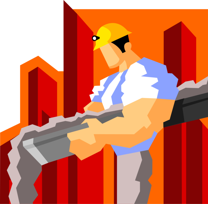 Vector Illustration of Powerful Construction Worker with Jacked Biceps and Forearms Pouring Cement