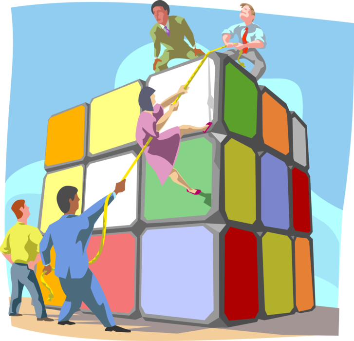 Vector Illustration of Teamwork and Rubik's Cube
