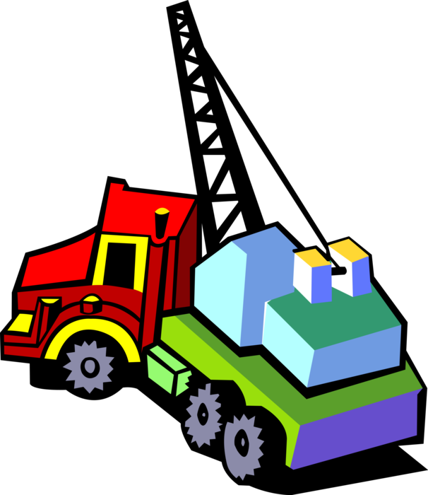 Vector Illustration of Construction Industry Equipment Crane Truck Vehicle