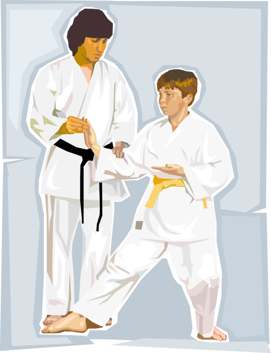 Vector Illustration of Martial Arts Sensei Instructor and Student