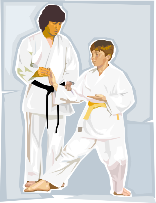 Vector Illustration of Martial Arts Sensei Instructor and Student