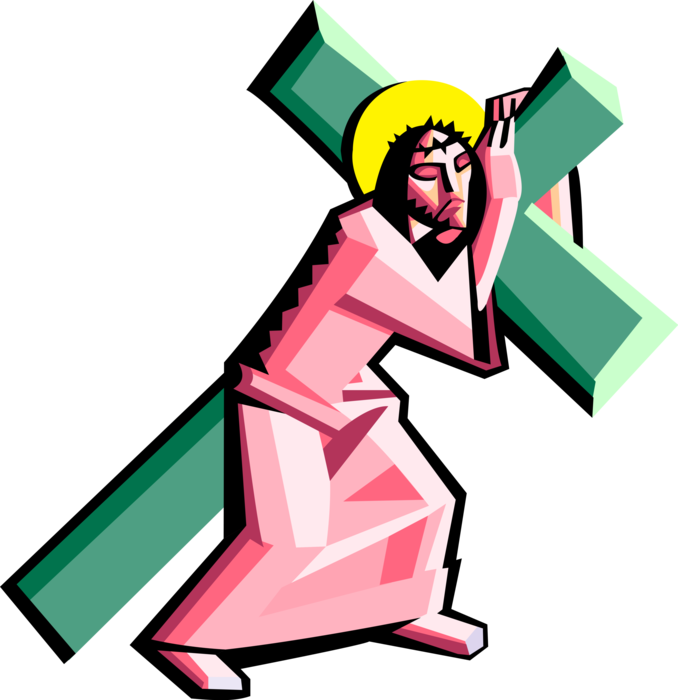 Vector Illustration of Christian Crucifixion with Jesus Christ Carrying The Cross on Good Friday