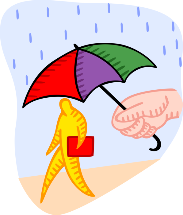 Vector Illustration of Hand with Umbrella Provides Shelter Walking Through the Rain