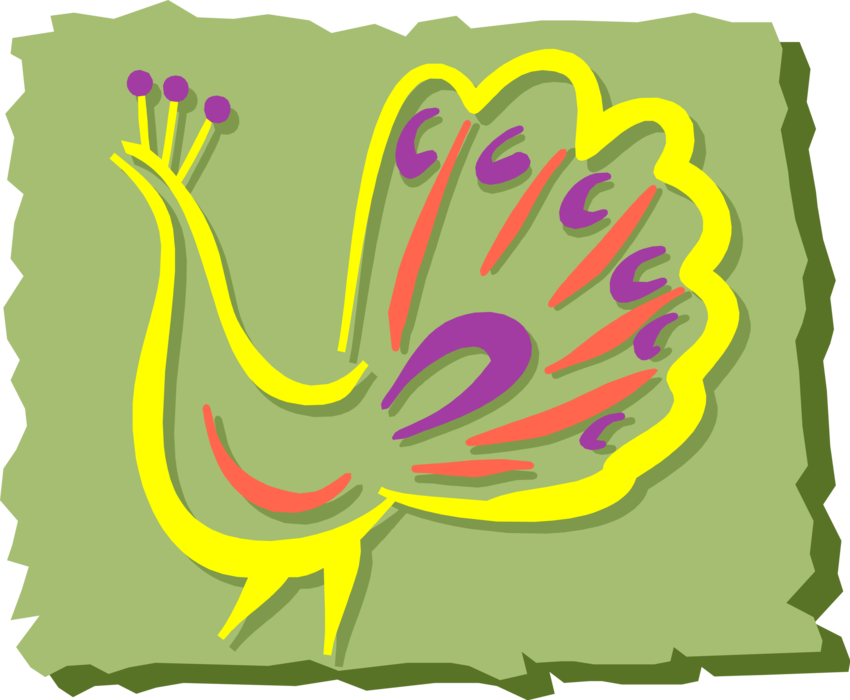 Vector Illustration of Colorful Yellow Outline Peacock Asiatic Bird