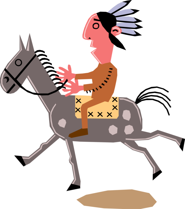 Vector Illustration of Native American Indian Man on Horseback