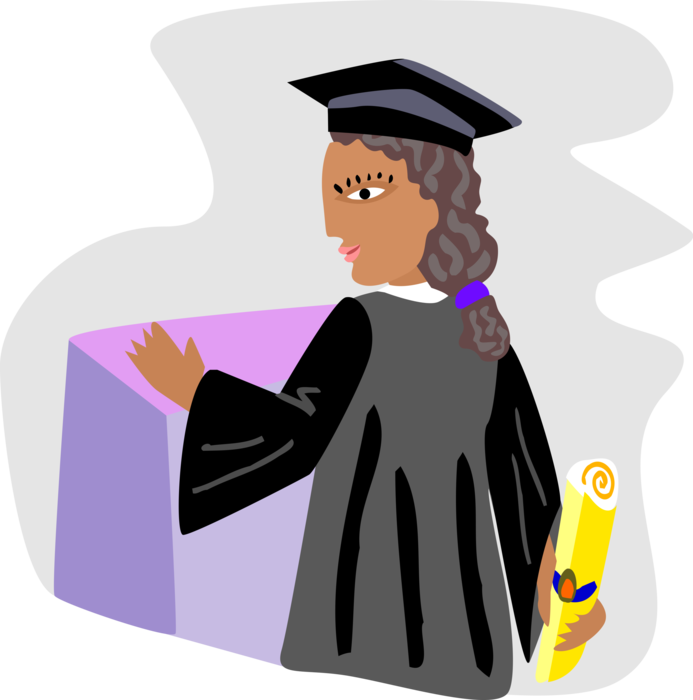 Vector Illustration of School Graduate Academic Valedictorian with Diploma at Podium