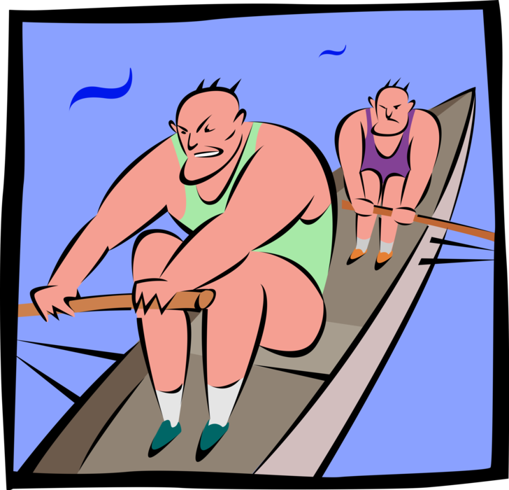 Vector Illustration of Two Rowers in Sculling Boat with Oars