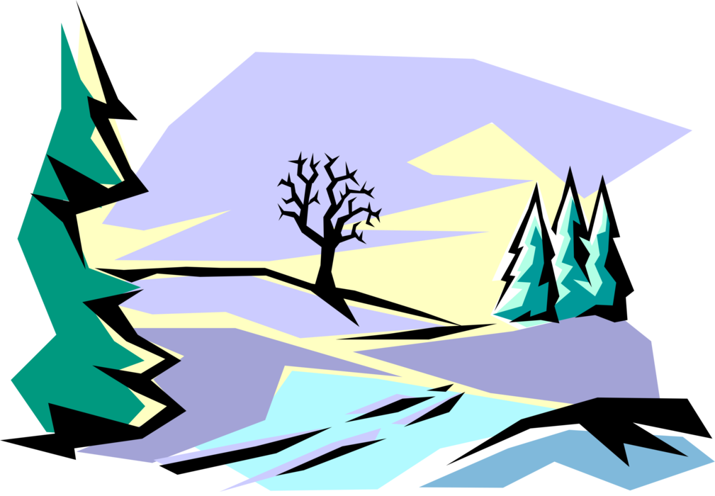 Vector Illustration of Winter Scene with Freshly Fallen Snow