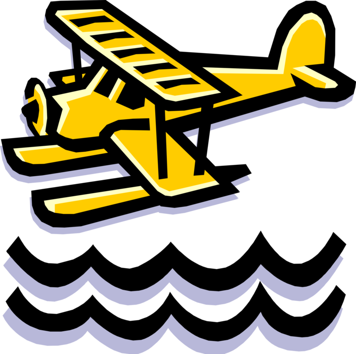 Vector Illustration of Floatplane or Float Plane Seaplane with Pontoons Providing Buoyancy