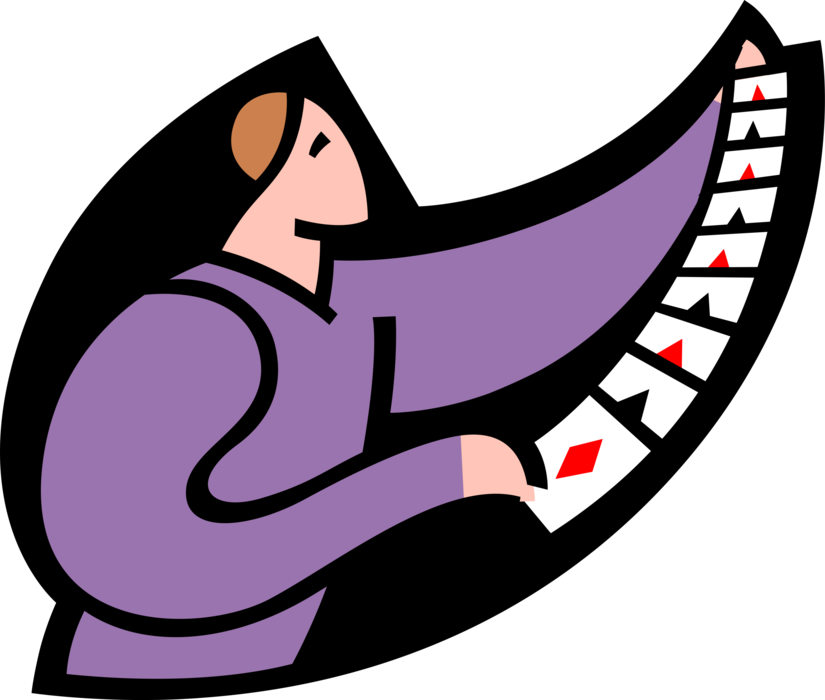 Vector Illustration of Magician Performs Card Magic and Tricks with Deck of Playing Cards