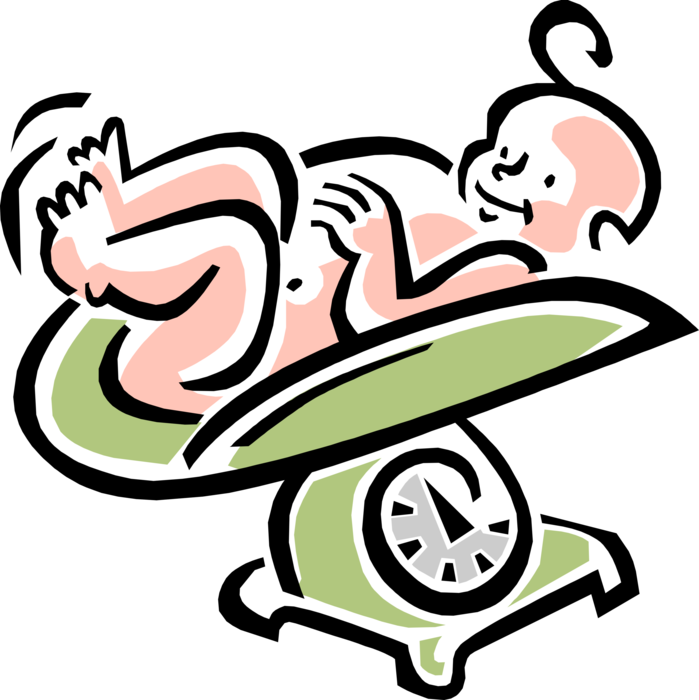 Vector Illustration of 1950's Vintage Style Newborn Infant Baby in Maternity Ward on Weigh Scale