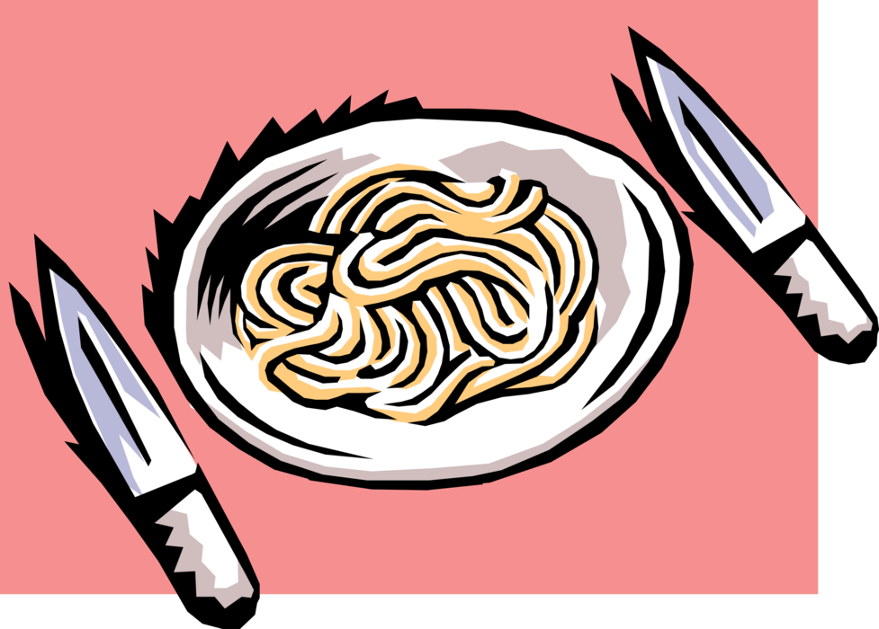 Vector Illustration of Flour-and-Egg Unleavened Dough Pasta Spaghetti Dinner