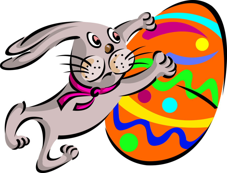 Vector Illustration of Pascha Easter Bunny Rabbit with Colored Egg