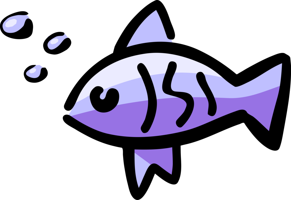 Vector Illustration of Purple Fish Symbol with Bubbles