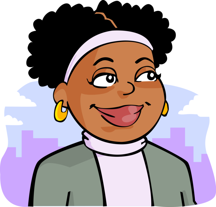 Vector Illustration of Gregarious African American Businesswoman is Everybody's Friend
