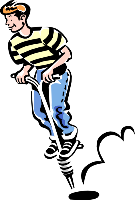 Vector Illustration of 1950's Vintage Style Teenage Boy Jumping on Pogo Stick