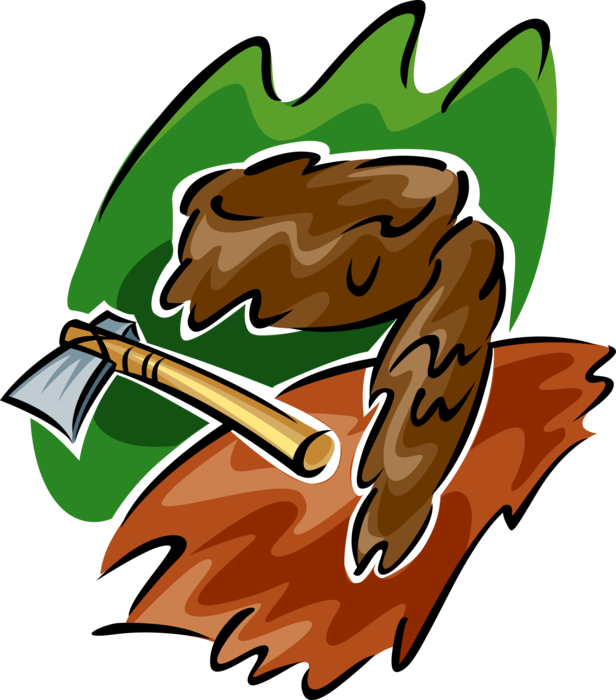 Vector Illustration of Axe Hatchet with Davy Crockett Coonskin Cap