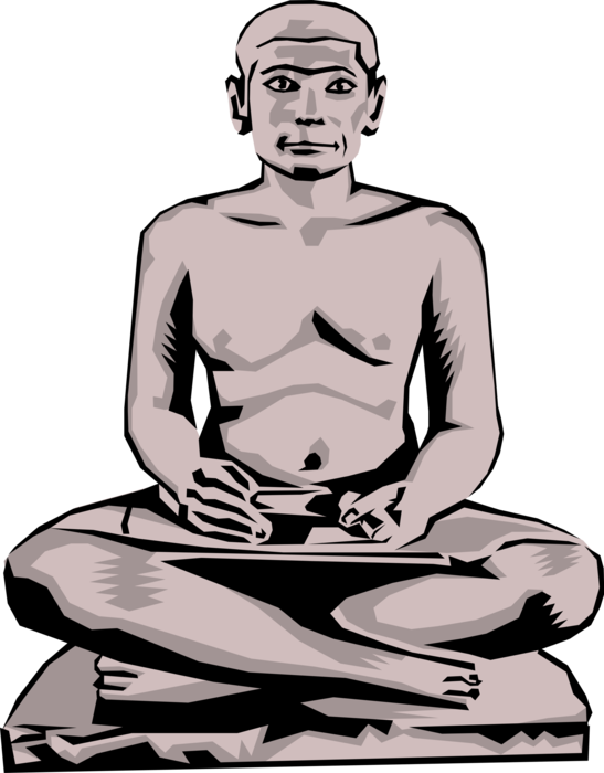 Vector Illustration of Ancient Egyptian Statue of The Seated Scribe, Louvre Museum, Paris, France