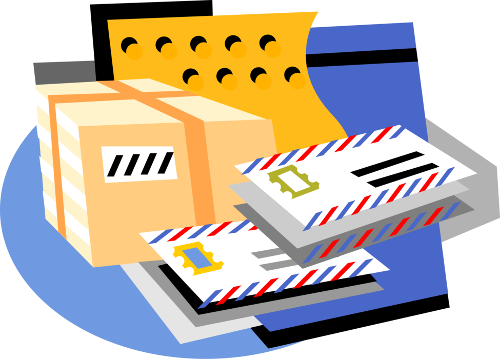 Vector Illustration of Post Office Snail Mail Parcels and Letters for Postage