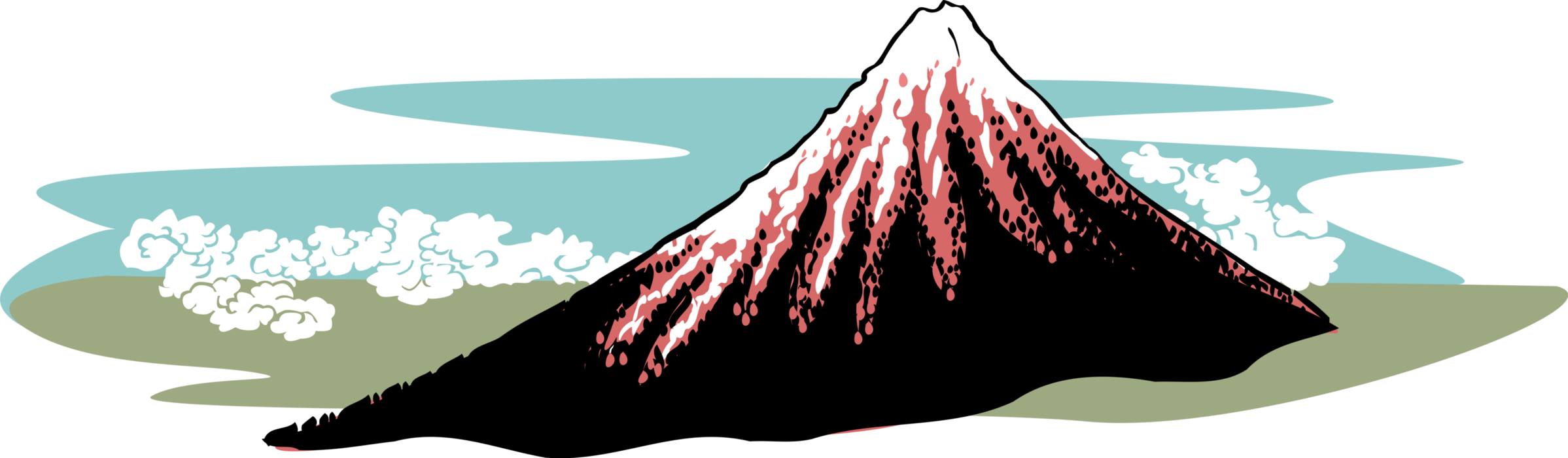 Vector Illustration of Volcano Mountain with Clouds