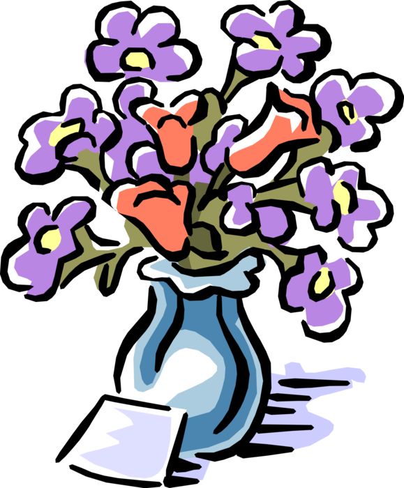 Vector Illustration of Gift of Colorful Flowers in Vase