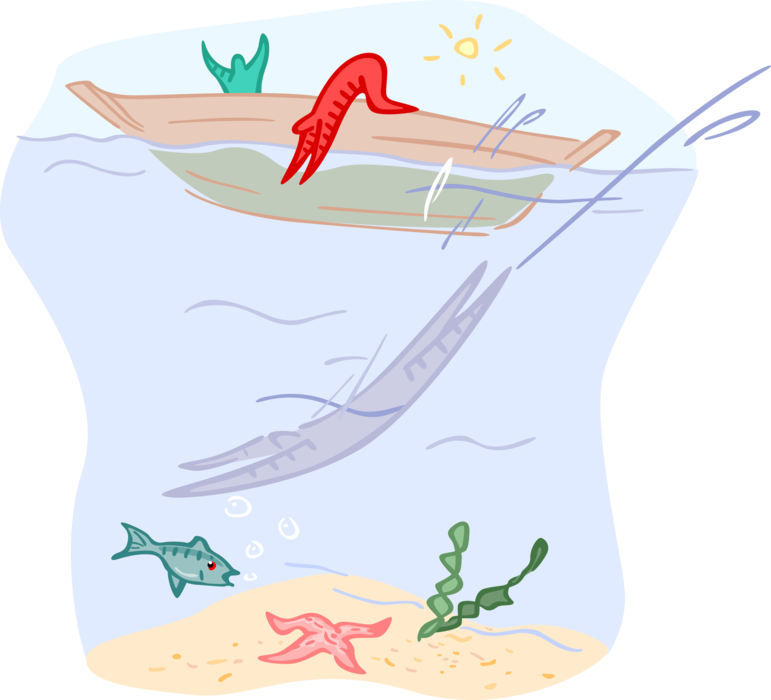 Vector Illustration of Divers Diving From Boat for Swim in Ocean