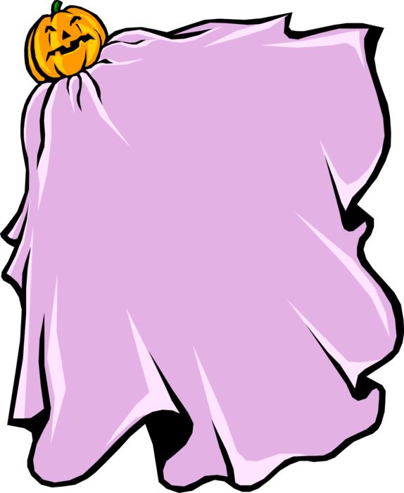 Vector Illustration of Carved Pumpkin with Ghost Phantom, Apparition, Spirit, Spookly Cape