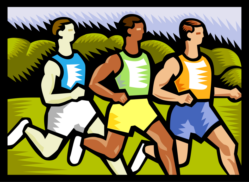 Vector Illustration of Marathon Runners Compete and Run in Long Distance Running Race