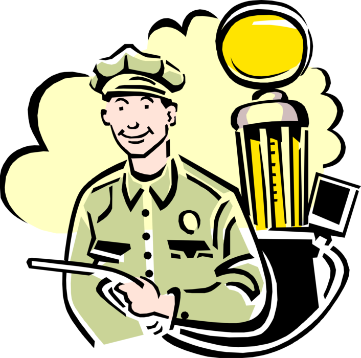 Vector Illustration of 1950's Vintage Style Gas Station Service Attendant with Petroleum Pump
