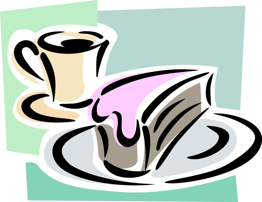 Vector Illustration of Dessert Sweet Cake with Coffee