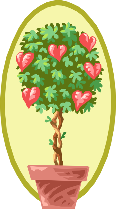 Vector Illustration of Valentine's Day Sentimental Valentine Heart Tree in Clay Pot