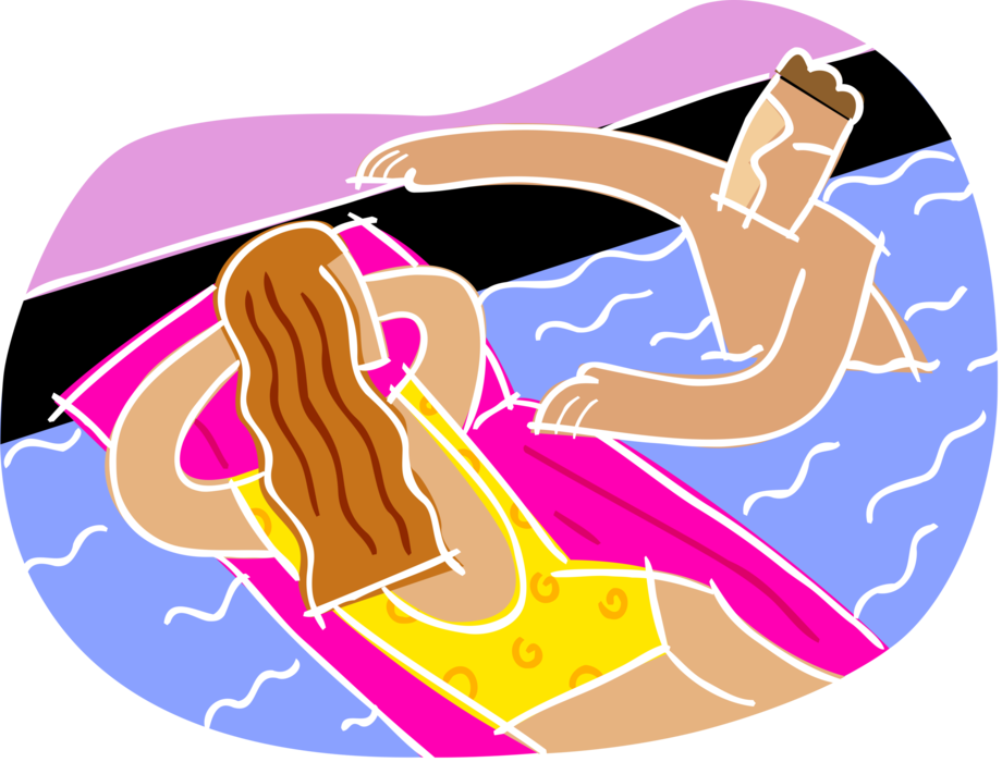 Vector Illustration of Swimmer Floating on Inflatable Raft in Swimming Pool
