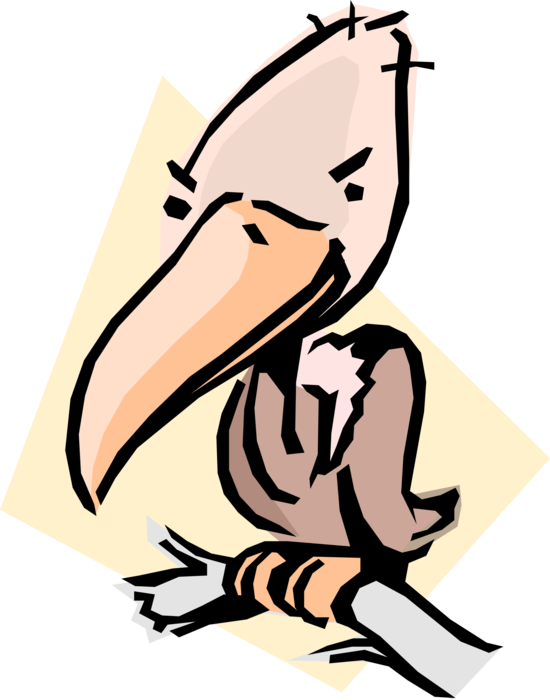 Vector Illustration of Cartoon Vulture Bird Sits on Branch