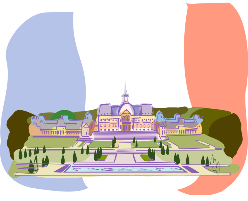 Vector Illustration of Palace of Versailles, Royal Château in Versailles, Paris Suburb, France