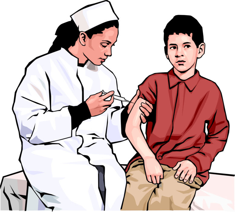 Vector Illustration of Health Care Nurse Administers Hypodermic Needle Vaccination Inoculation