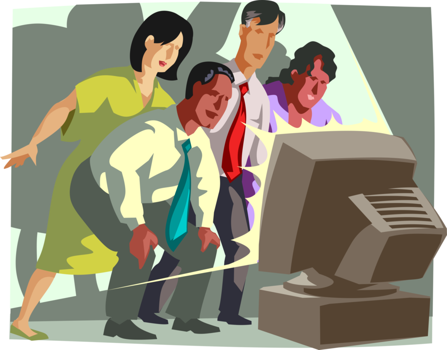 Vector Illustration of Office Workers Watching Television News Report