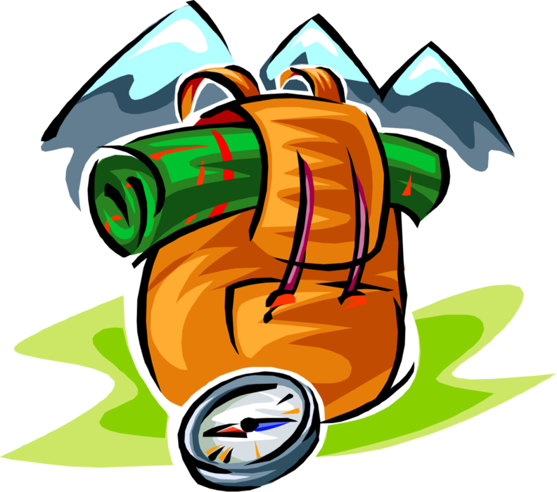 Vector Illustration of Hiking and Backpacking the Great Outdoors with Mountain Peaks