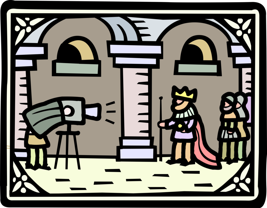 Vector Illustration of Medieval Monarch's Photographer Takes Photo of the King