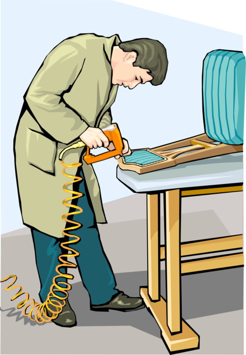 Vector Illustration of Furniture Repair Technician Working on Chair