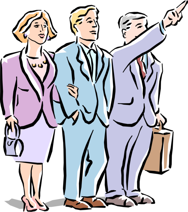 Vector Illustration of Businessman Pointing with Co-Workers